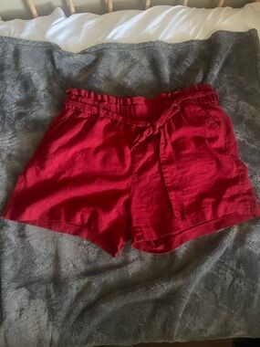 Old Navy Red Paperbag Waist Linen-Blend Shorts